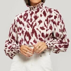 Isabel Marant Etoile Size 34 Long Sleeve Blouse Yoshi Cream/Red Printed Silk